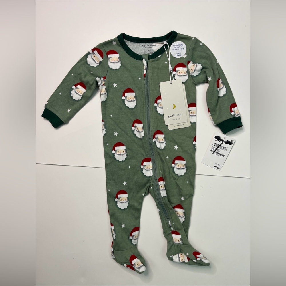 Petit Lem Holiday Santa Print Pajama Set Baby Green NWT